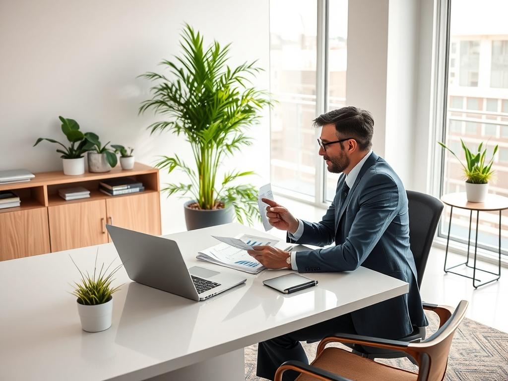 A financial advisor meeting with a client in a sleek,