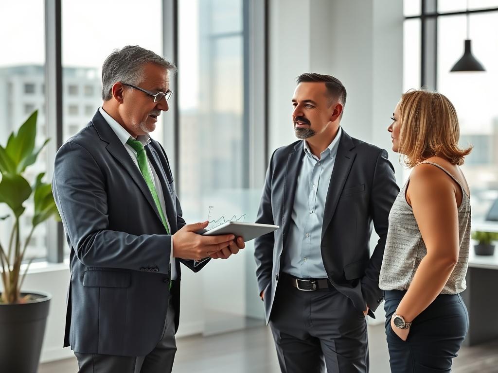 A professional consultant engaged in a discussion with a business