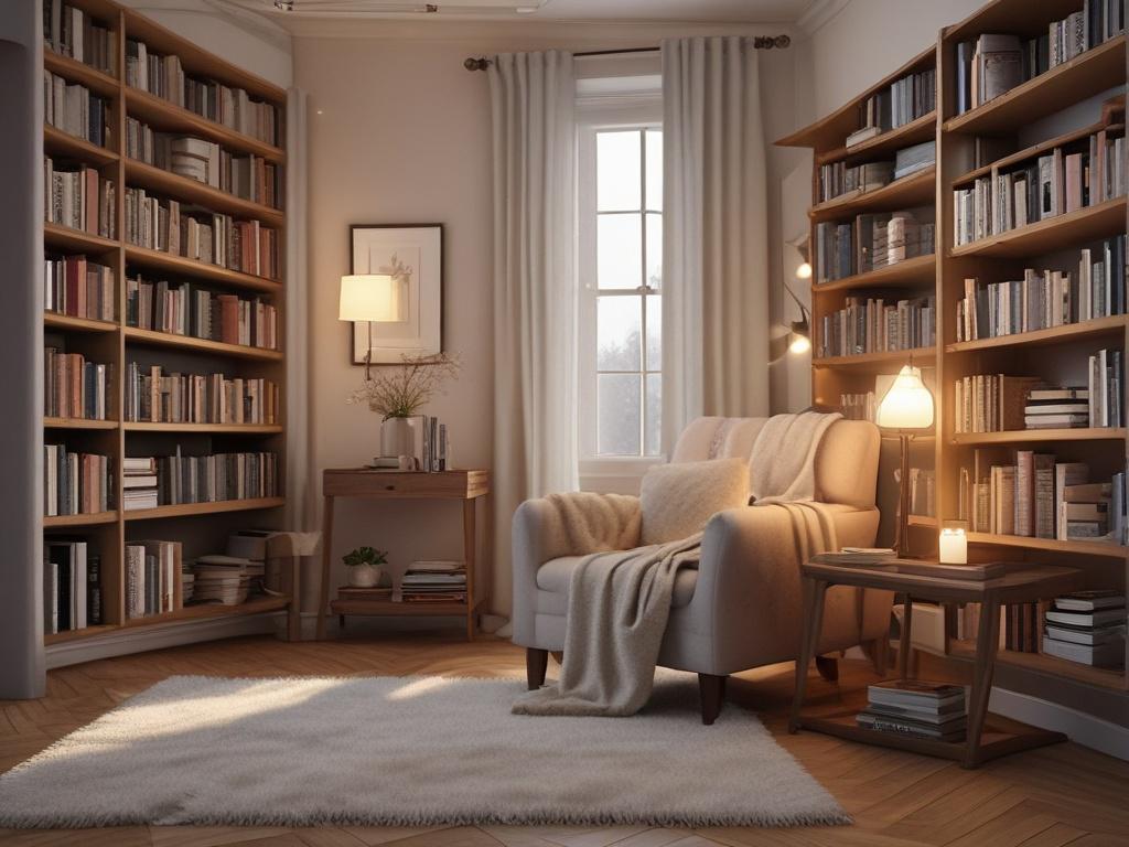 A cozy reading nook with a plush armchair and a