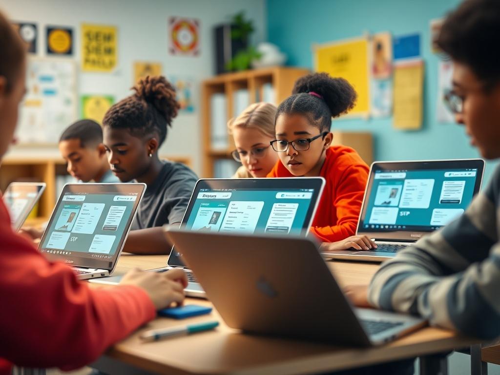 A close up shot of a diverse group of students