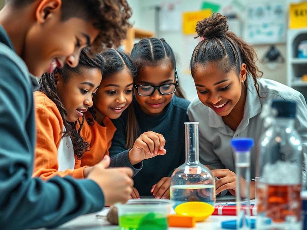 A close up shot of a diverse group of students
