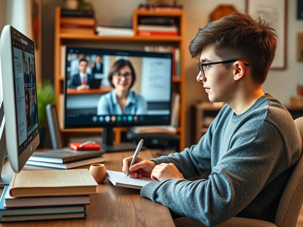 A close up image of a student engaged in an