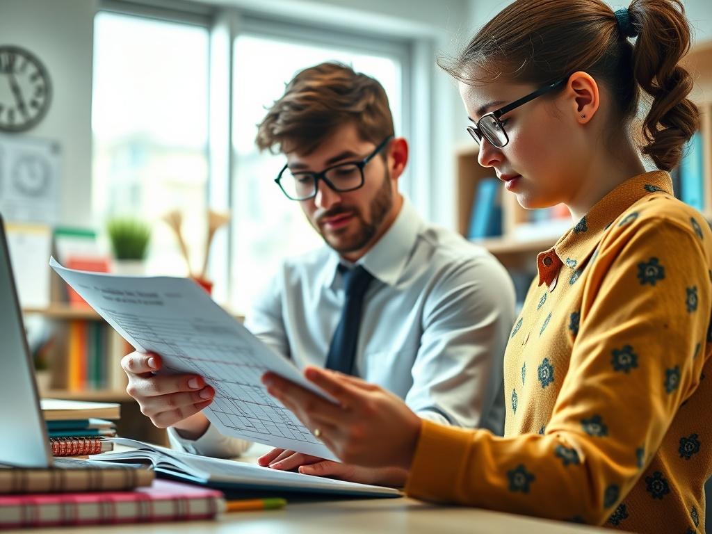 A close up shot of a tutor reviewing a student's
