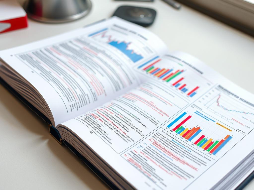 A close-up shot of the Market Entry Strategy Workbook open on a desk, revealing detailed strategies and colorful charts inside. The workbook should be visually appealing, with annotations and notes on the pages, suggesting active engagement. The background should be neutral, allowing the workbook to stand out as a focal point.