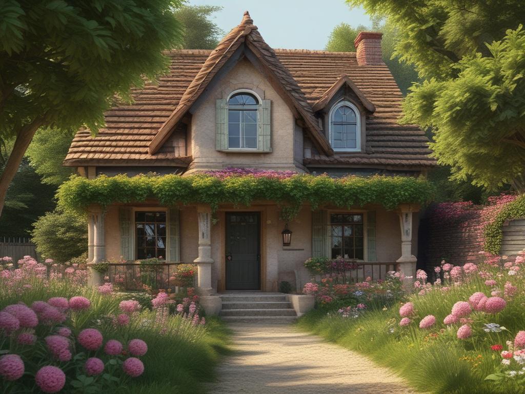 A hyper realistic close up shot of a charming countryside