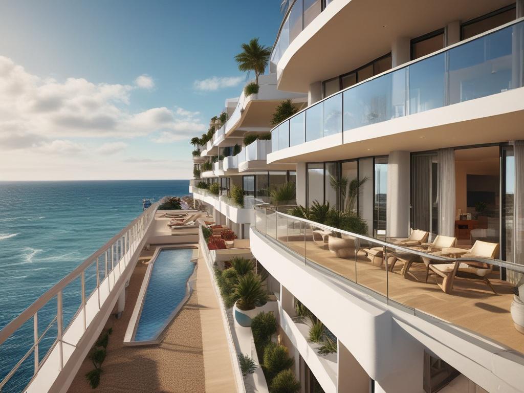 A hyper realistic close up shot of a modern seaside