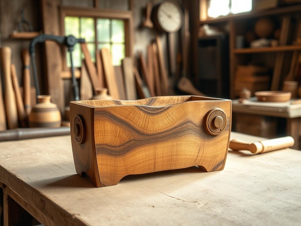 A beautifully crafted heirloom woodcraft piece, showcasing intricate details and