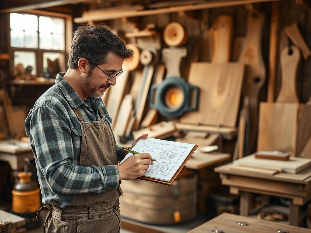 An artisan collaborating with a client in a rustic workshop,