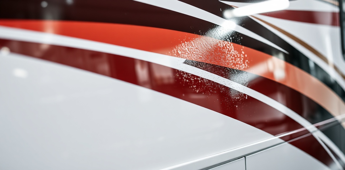 Professional RV gel coat restoration showing brilliant fiberglass shine and gloss finish