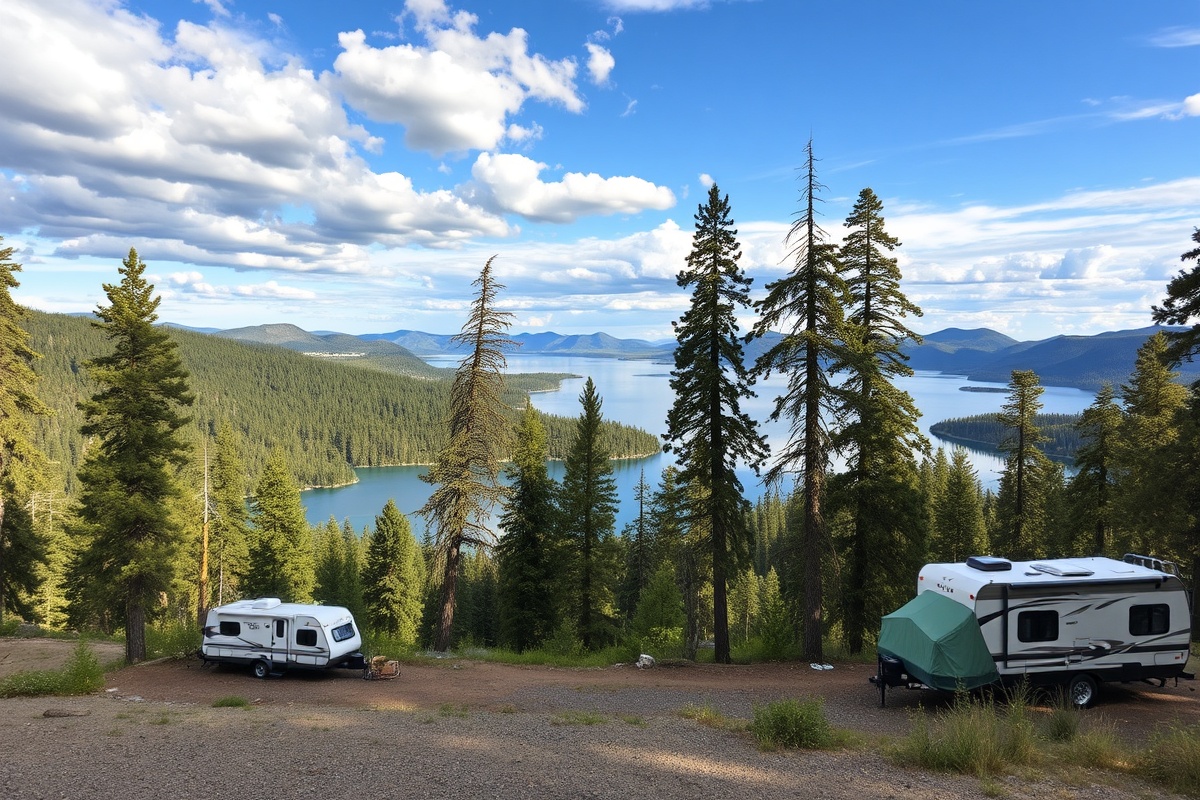 Wilderness RV camping spot with scenic lake views and forest setting