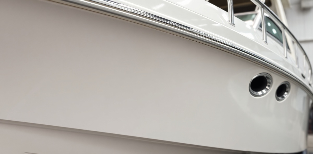 Meticulously detailed boat exterior showing pristine clean hull with professional finishing and premium appearance