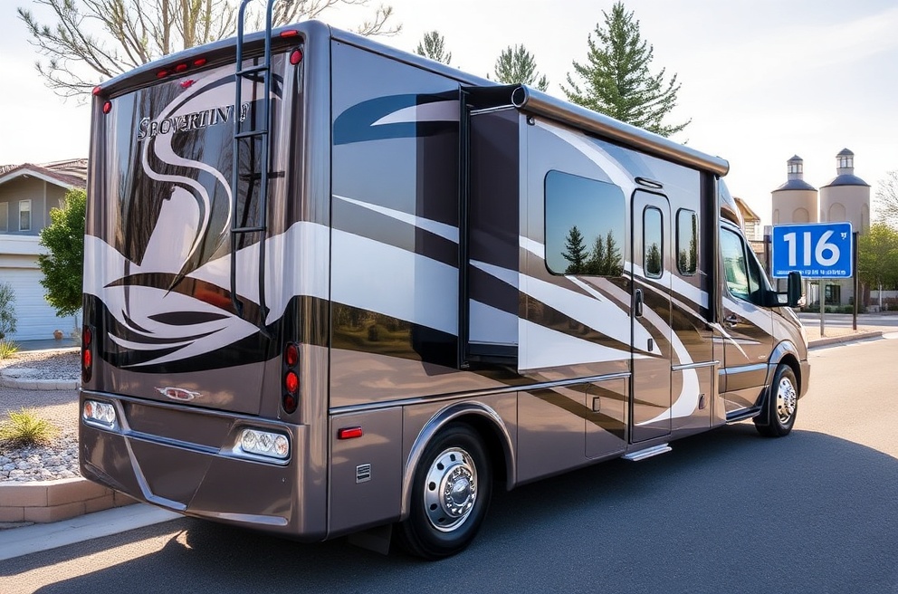 Professional RV with ceramic coating protection near Highway 16 Eagle