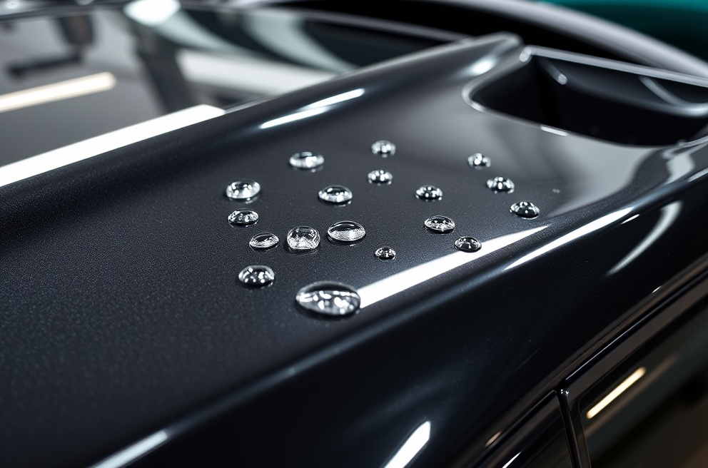 RV ceramic coating showing water repellent protection near Highway 16 Eagle