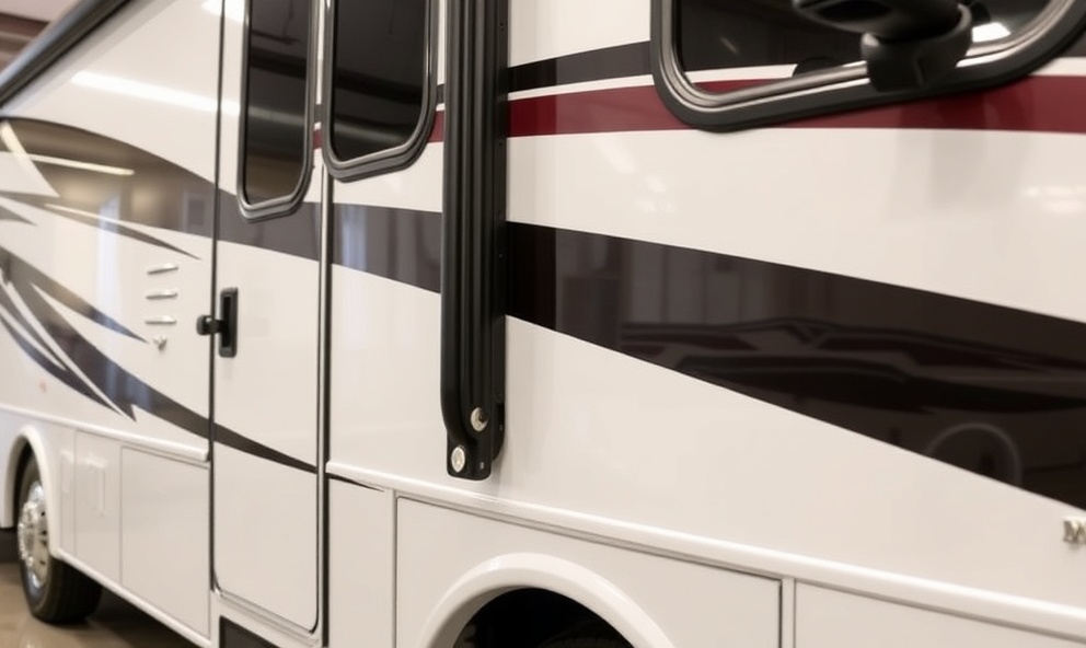 Professional RV detailing showing pristine fiberglass finish after oxidation removal