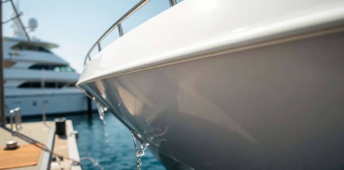 Marine vessel showing water beading and sheeting on expertly coated surface