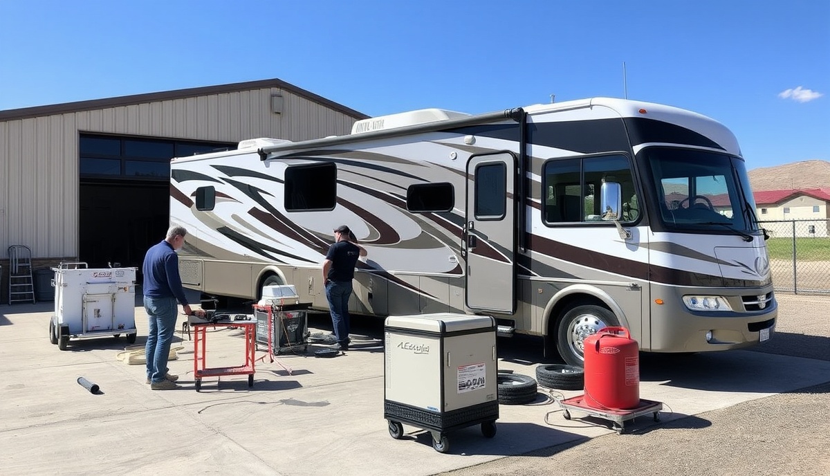 Professional mobile RV detailing team at customer location