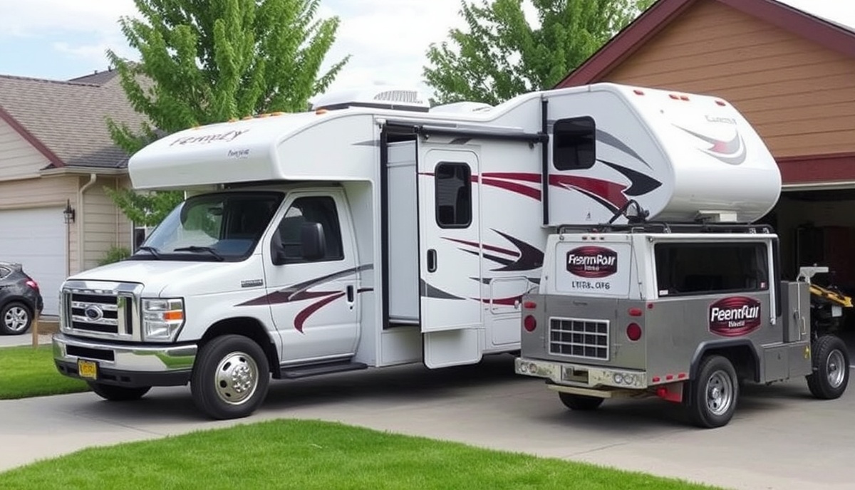 Mobile RV detailing service vehicle at residential location