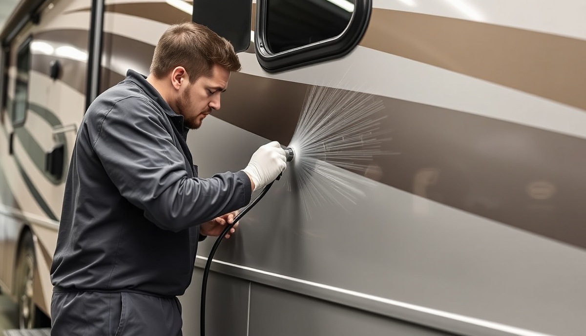 Professional ceramic coating application on RV