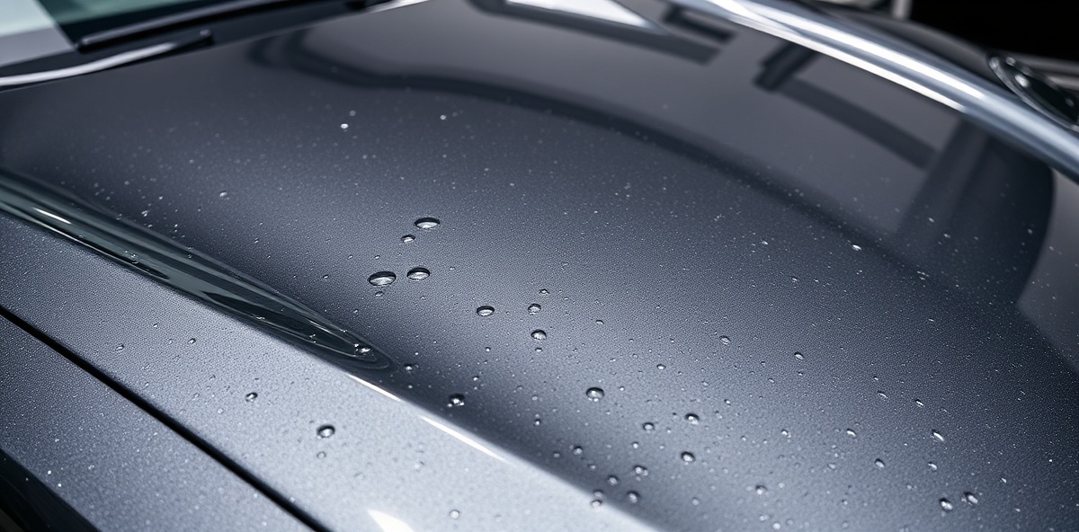 Luxury car with graphene coating showing exceptional gloss and water beading protection