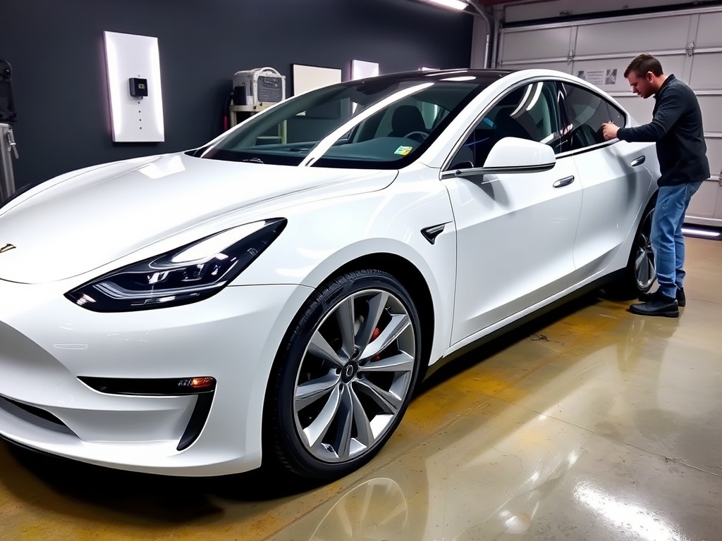 Premium ceramic coating application for Tesla vehicle
