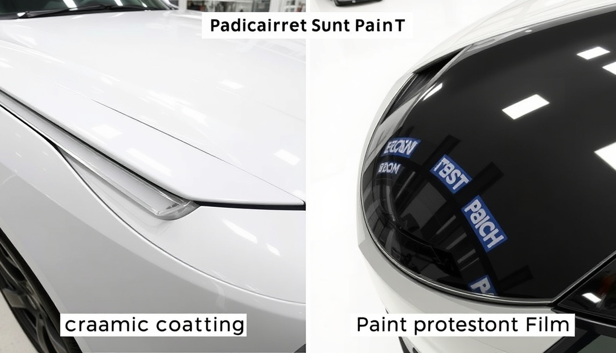 Side-by-side comparison of ceramic coating and paint protection film protection methods