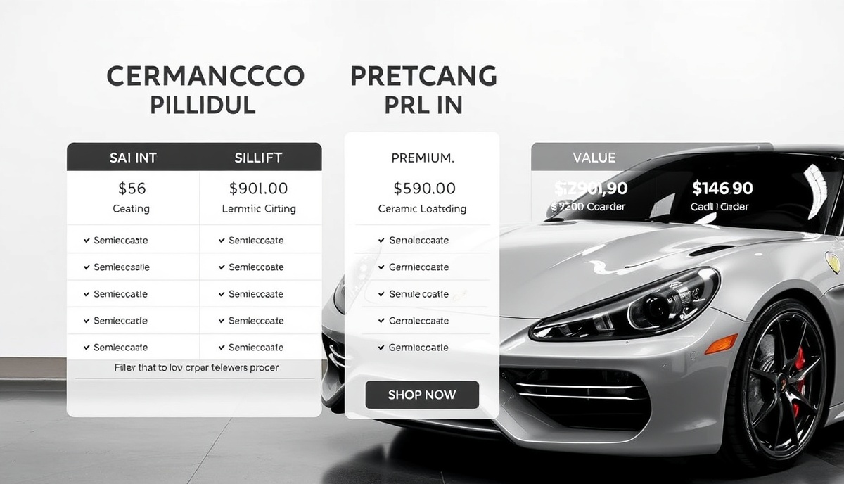 Professional ceramic coating pricing display with service tiers and cost breakdown