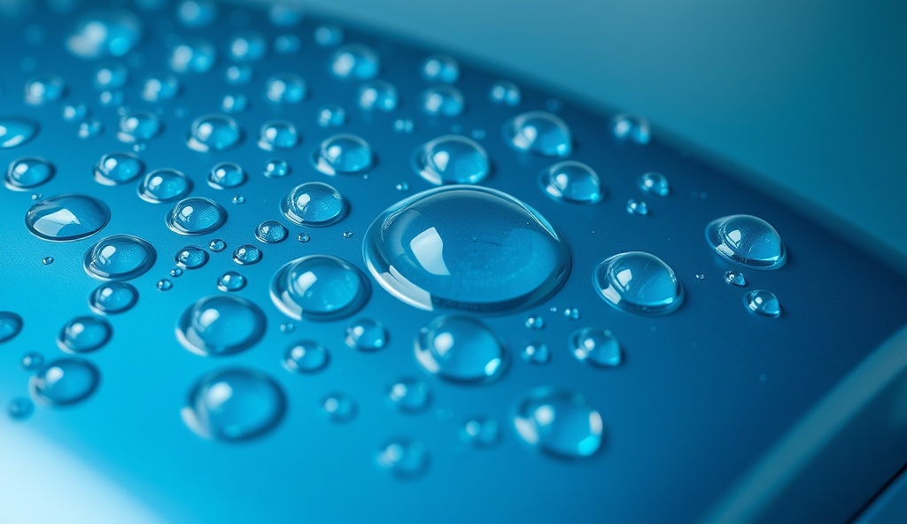 Perfect water beading demonstrating hydrophobic lotus effect on ceramic-coated surface