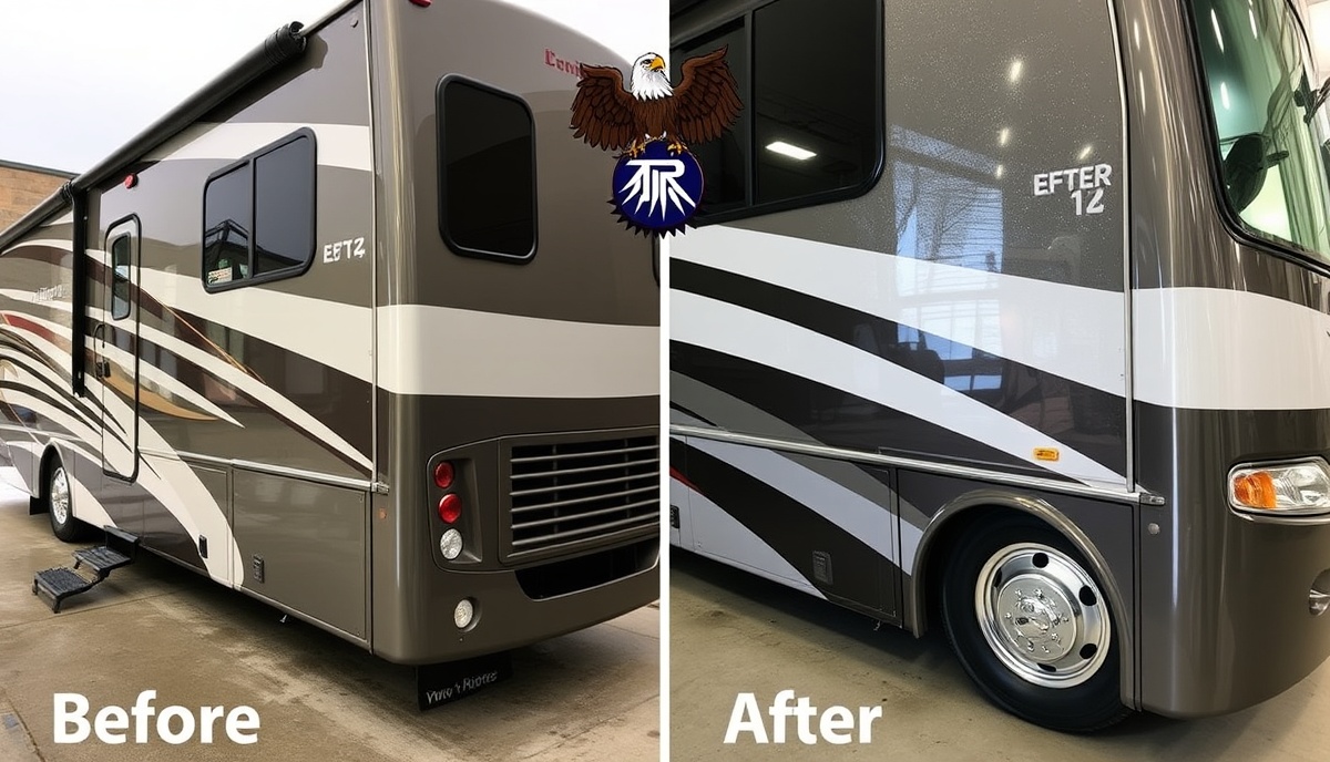 RV transformation showing ceramic coating results near Two Rivers Eagle