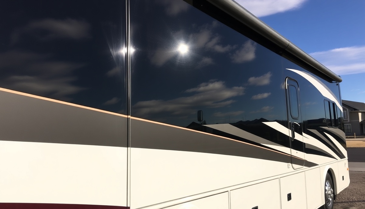 Completed luxury RV with mirror-polished ceramic coating finish in Mace River Ranch Eagle