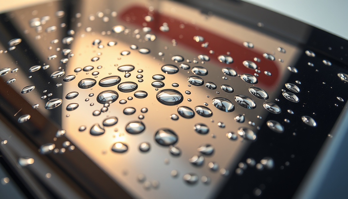 Close-up of RV ceramic coating gloss and water beading in Eagle Idaho