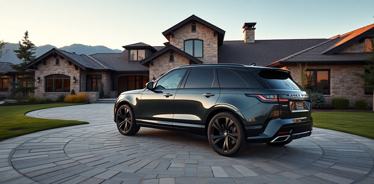 Luxury SUV parked in front of upscale Eagle architecture with foothills backdrop