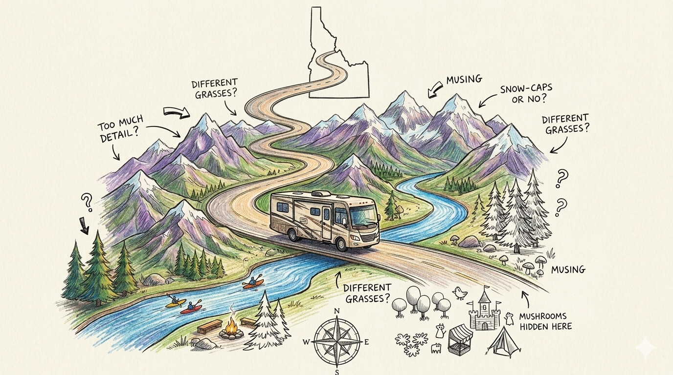 Scenic RV camping in Idaho mountains