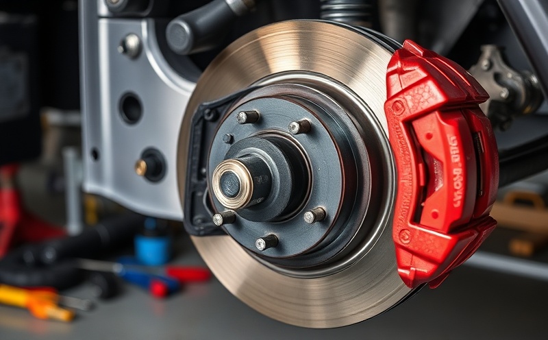 Professional RV brake system inspection showing brake pads, rotors, and calipers up close with tools