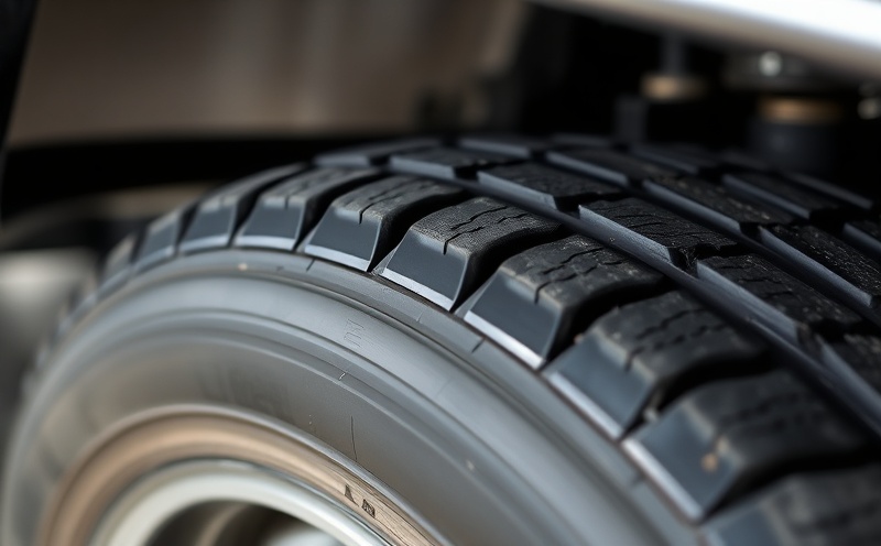 Close-up professional photo of RV tire inspection showing tire tread depth and sidewall condition
