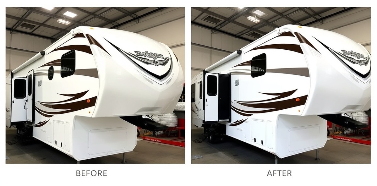 Professional Grand Design RV gelcoat color restoration and yellowing removal