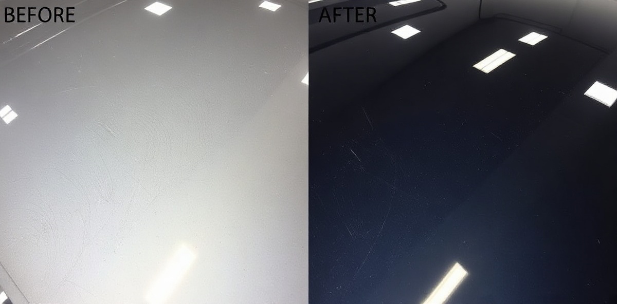 Before and after paint correction comparison showing restoration results