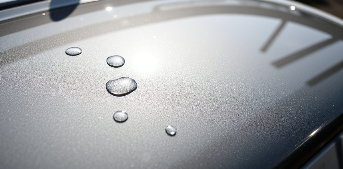 Professional ceramic coating on RV showing brilliant gloss and water beading protection