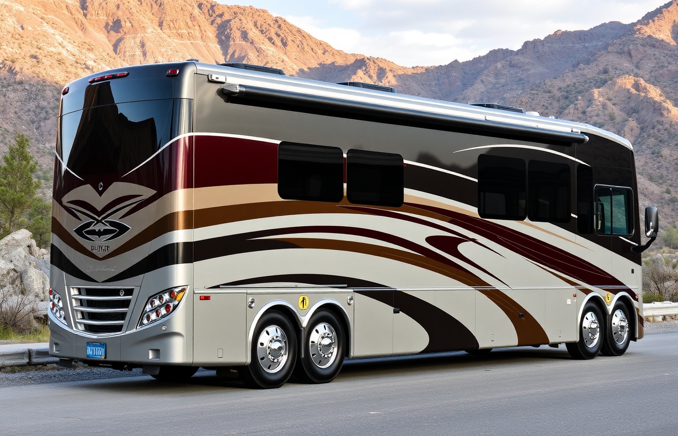 Tiffin Allegro motorhome with professional detailing and glossy finish