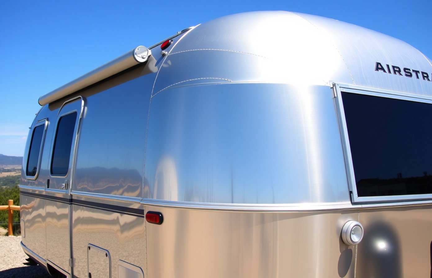 Airstream with glossy ceramic coating showing water beading and hydrophobic properties