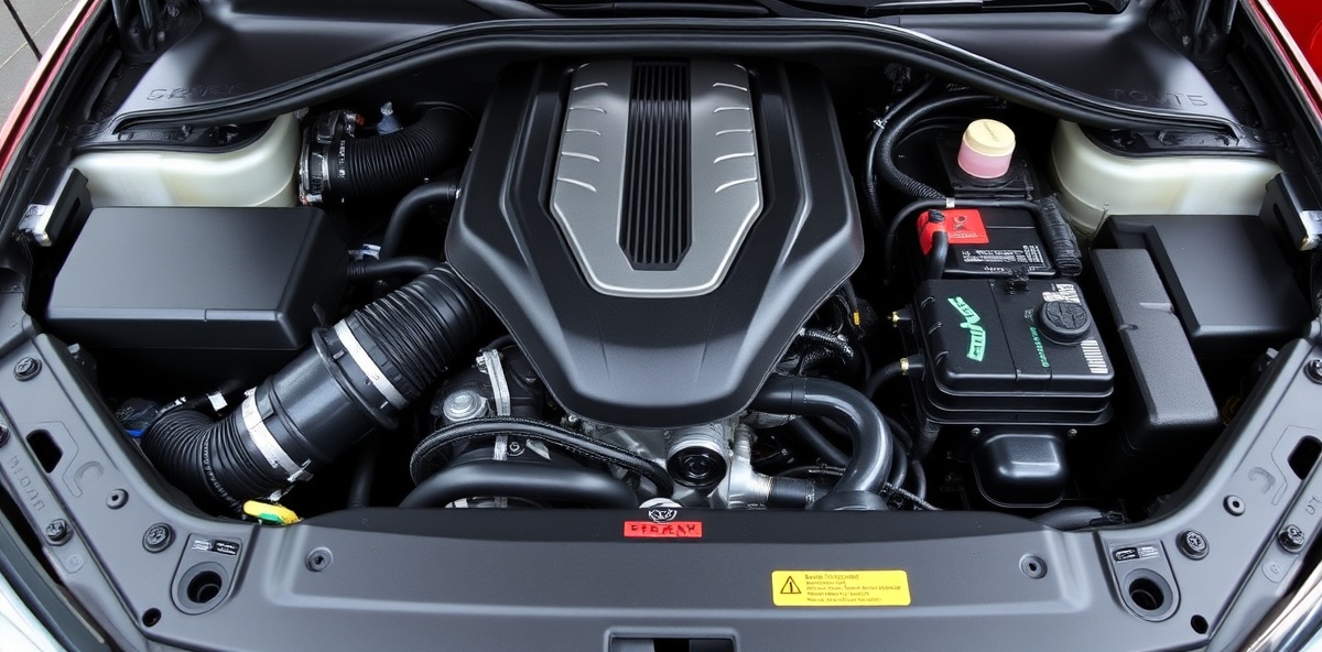 Spotless, professionally detailed engine bay showing clean components and perfect shine