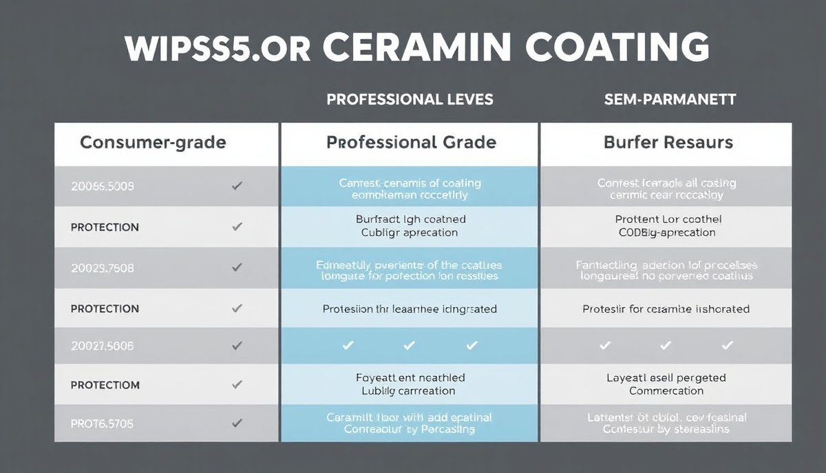 Comparison chart showing different ceramic coating types with durability timelines and protection levels