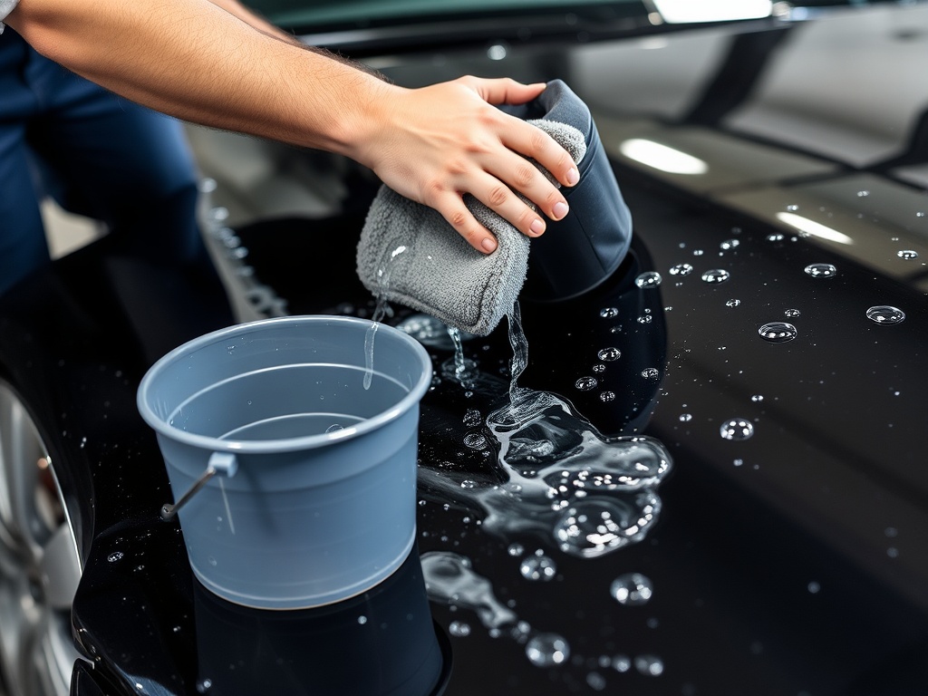 Professional hand washing ceramic coated car with proper technique