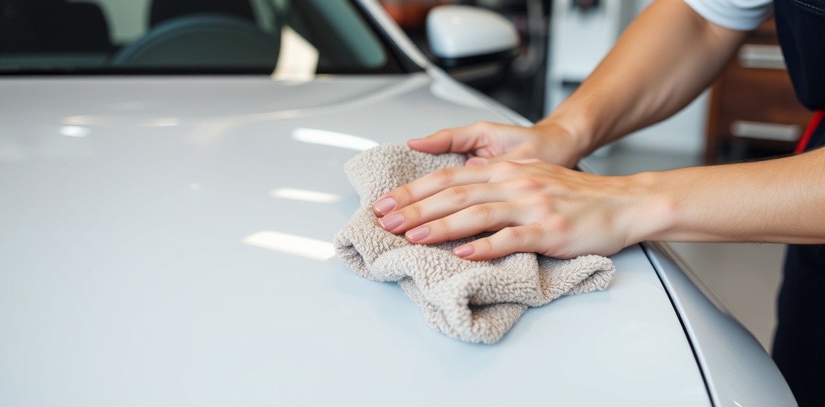 Ceramic coated car showing proper maintenance washing technique with water beading and glossy finish