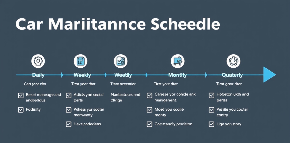 Car maintenance schedule timeline showing daily, weekly, monthly, and quarterly detailing tasks