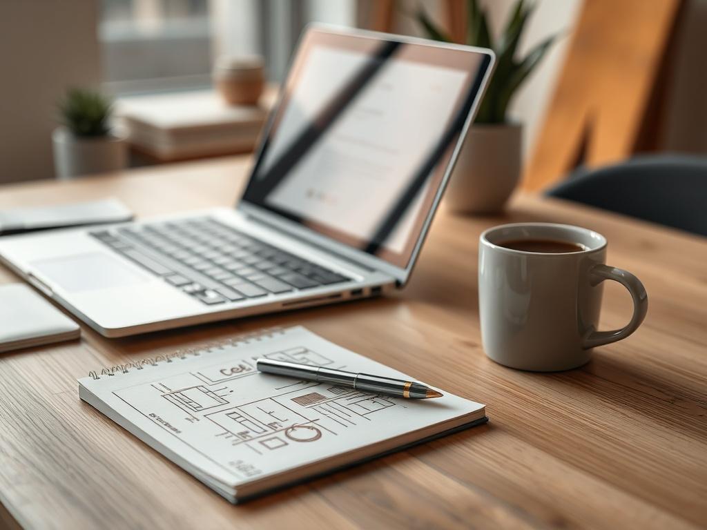 A close up shot of a modern workspace featuring a