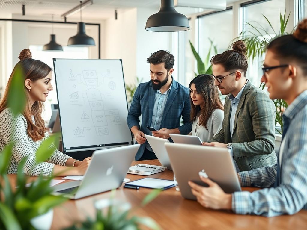 A modern office space showcasing a team of diverse professionals