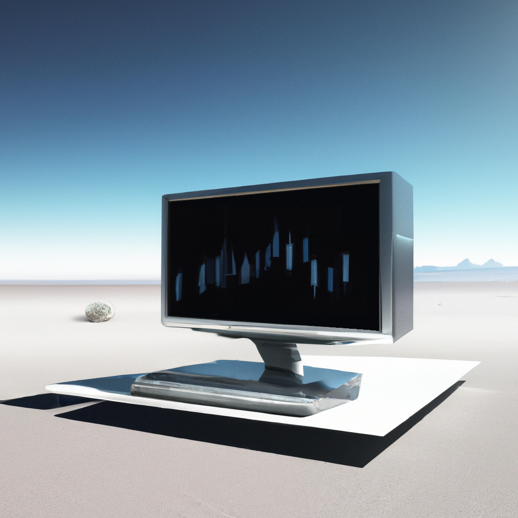 dall·e 2023-09-08 16.05.57 - a 3d render of a very hight  luxury modern computer in a desert with shadow and linear horizon, sunshine, please put on the screen of the computer in .png