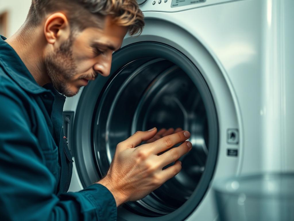 A close up shot of a technician inspecting a washing