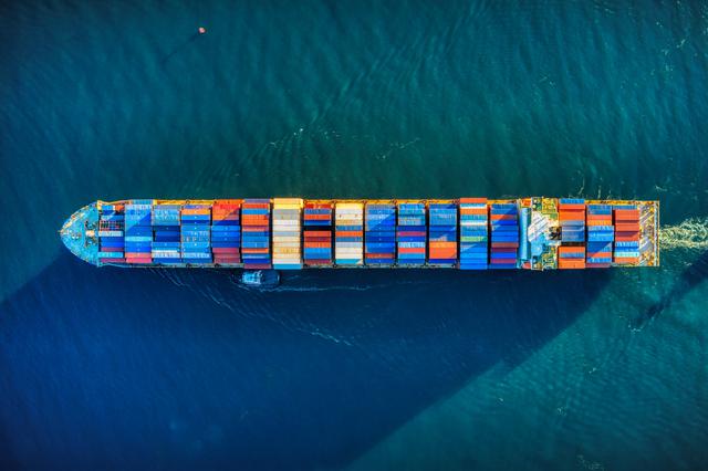Aerial view of a cargo ship 