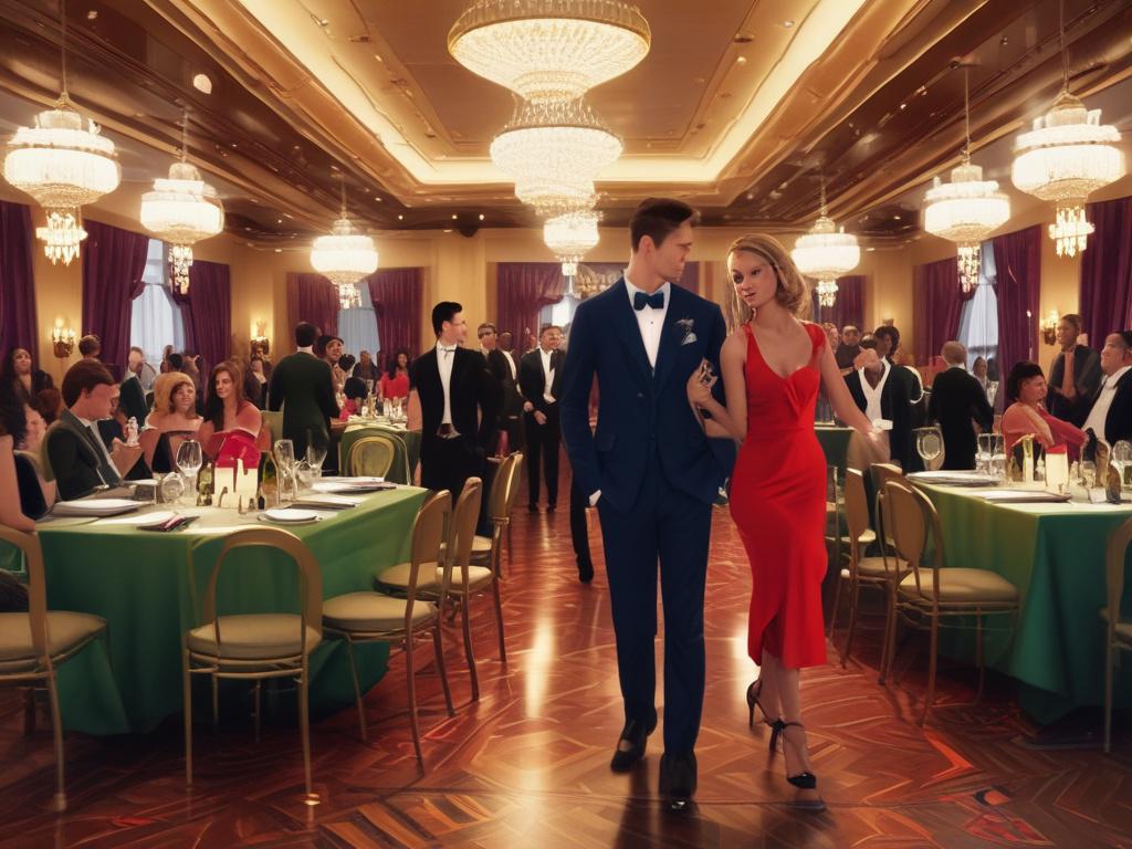 A stylish escort dressed elegantly at a glamorous event, mingling